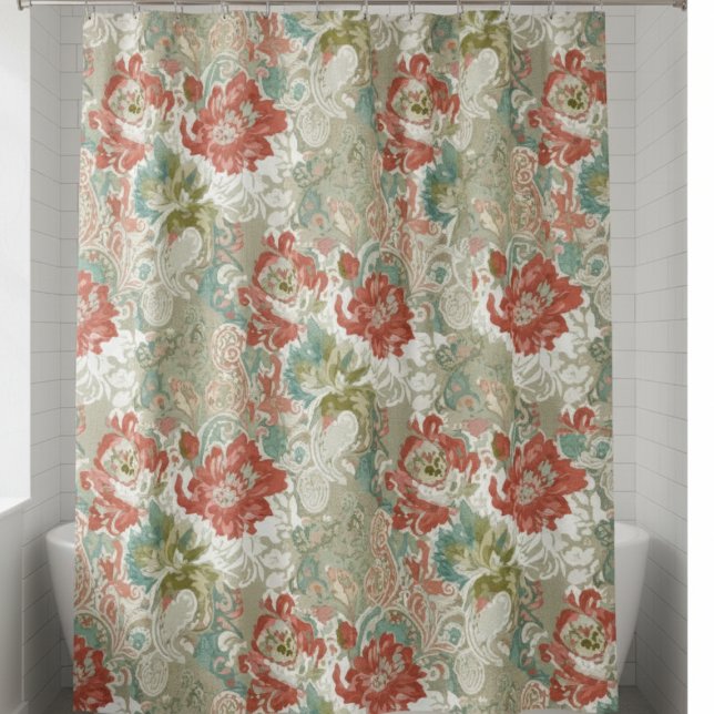Cortina De Ducha Floral Shower Curtain with Paisley (Floral Shower Curtain with Paisley)