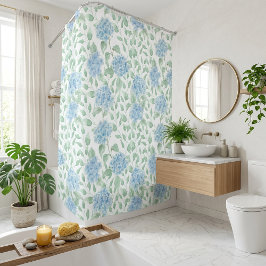 Cortina De Ducha Floral Silvestre Acuarela Azul Verde
