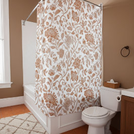 Cortina De Ducha Floral Terracotta Toile Pattern