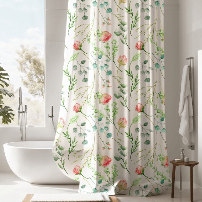 Cortina De Ducha Floral verde de menta botánica (Subido por el creador)