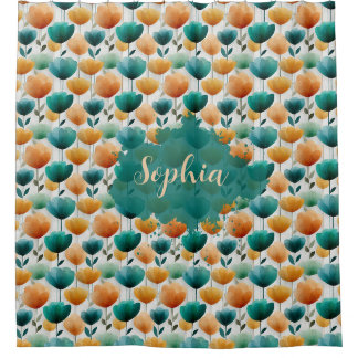 Cortina De Ducha Floral Vintage de Primavera Amarillo y Verde