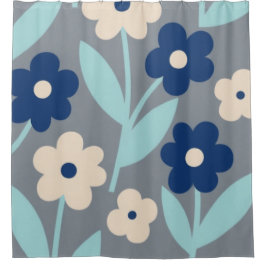 Cortina De Ducha Florales Costeros Tranquilos | Patrón de Índigo y 