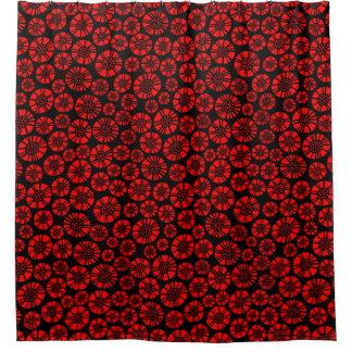 Cortina De Ducha Flores abstractas 031023 - Rojo sobre negro