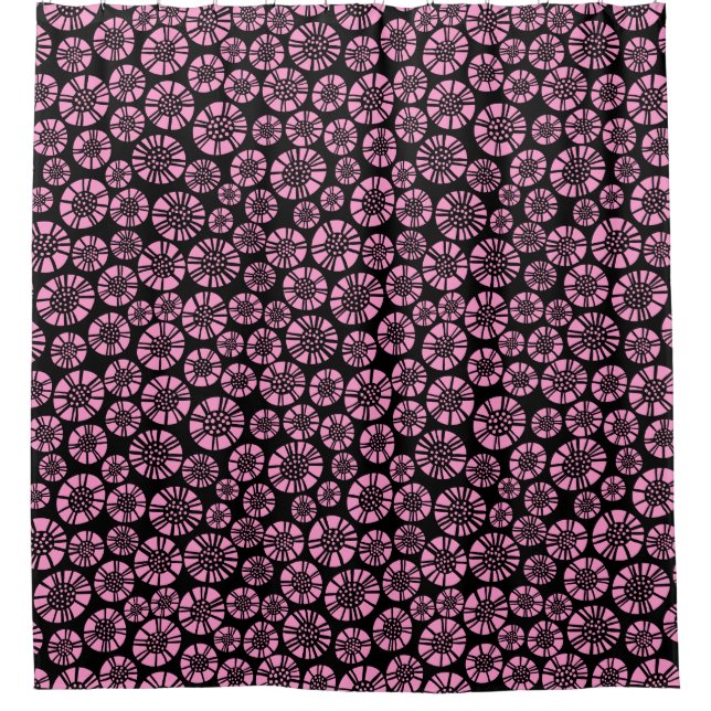 Cortina De Ducha Flores abstractas 031023 - Rosa en negro (Anverso)