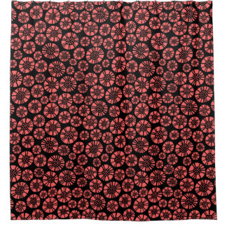 Cortina De Ducha Flores abstractas 031023 - Rosa tropical en negro