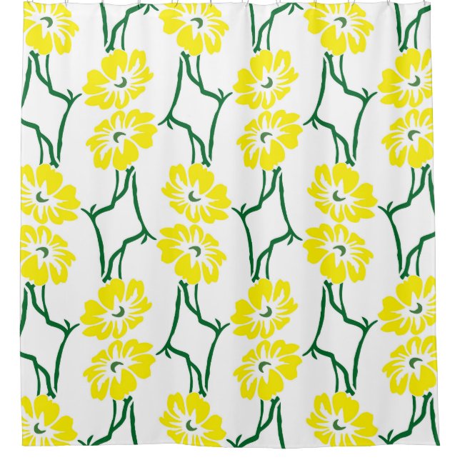 Cortina De Ducha Flores Amarillas: Modelo ilustrado sin foco (Anverso)