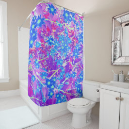 Cortina De Ducha Flores azul violeta y verde anime bonito