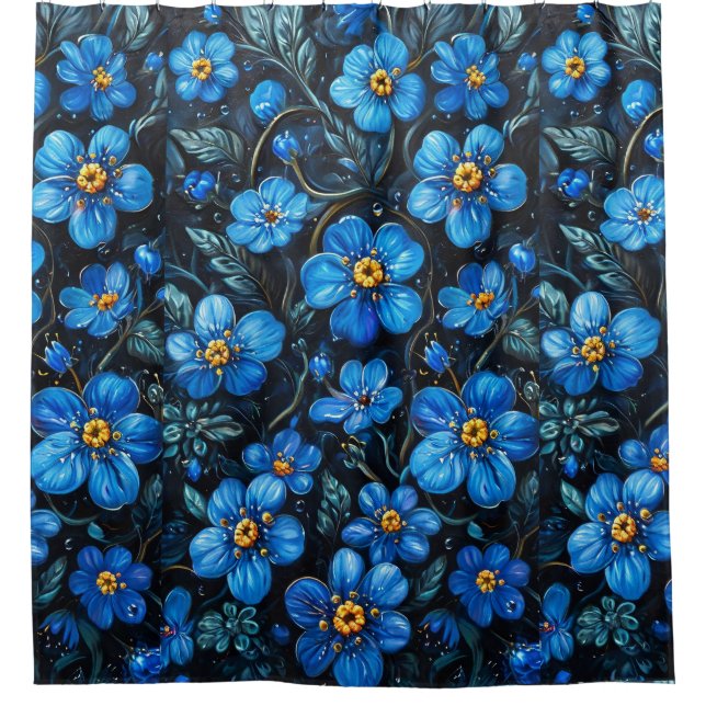 Cortina De Ducha Flores azules (Anverso)