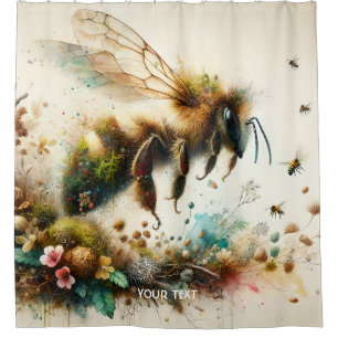 Cortina De Ducha Flores de acuarela de abeja cute de fantasía