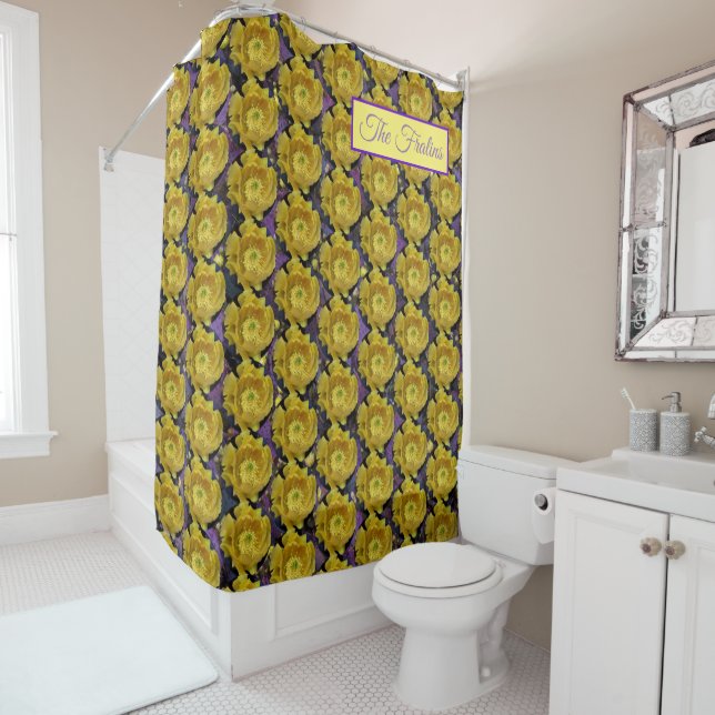 Cortina De Ducha Flores de cactus amarillas de opuntia púrpura (In situ)