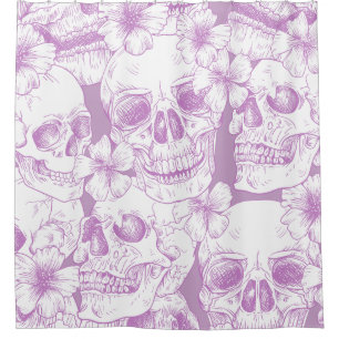 Cortina De Ducha flores de calaveras moradas pastel