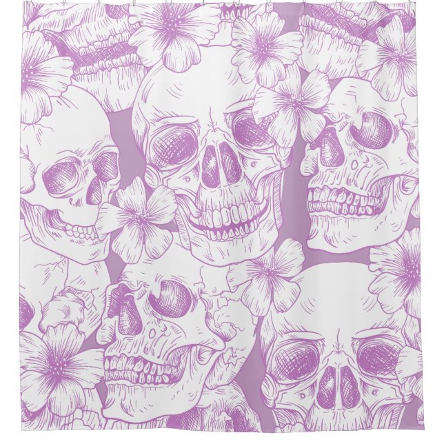 Cortina De Ducha flores de calaveras moradas pastel (Anverso)