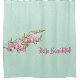 Cortina De Ducha Flores de cerezo Mint Green Dots Hola Hermoso!