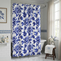 Flores de Dalia Azules y Blancas Toile de Jouy