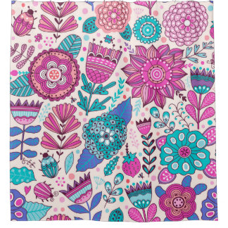 Cortina De Ducha Flores de doodle botánico, sin costura, textura vi