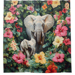 Cortina De Ducha Flores de elefante y ternera hibiscus