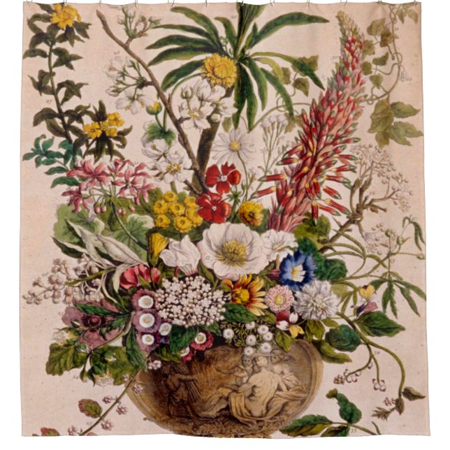 Cortina De Ducha Flores de época retro clásico victoriano (Anverso)