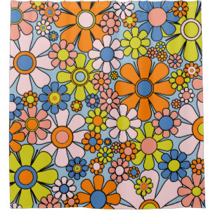 Cortina De Ducha Flores de jardín retro Groovy Floral de primavera 