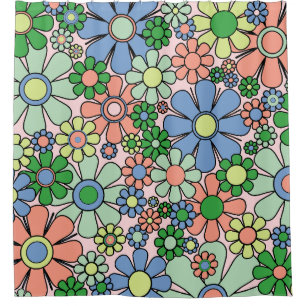 Cortina De Ducha Flores de jardín retro Groovy Pastel de primavera