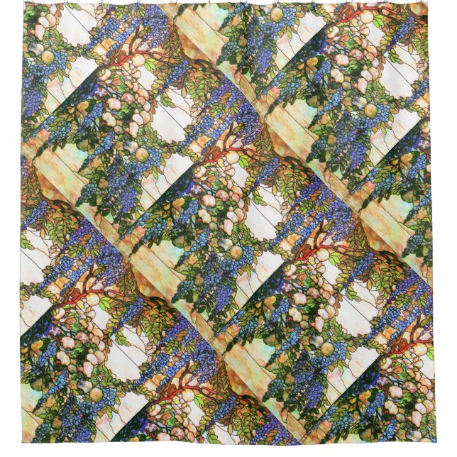 Cortina De Ducha Flores de las glicinias del vitral de Nouveau (Anverso)