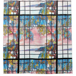 Cortina De Ducha Flores de las glicinias del vitral de Nouveau