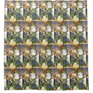 Cortina De Ducha Flores de las glicinias del vitral de Nouveau