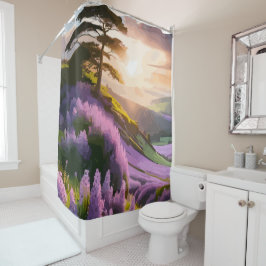 Cortina De Ducha Flores de Lila Florecen en la Colina al Atardecer