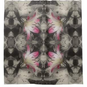 Cortina De Ducha Flores de Lily Color Particular Blanco Negro Resum