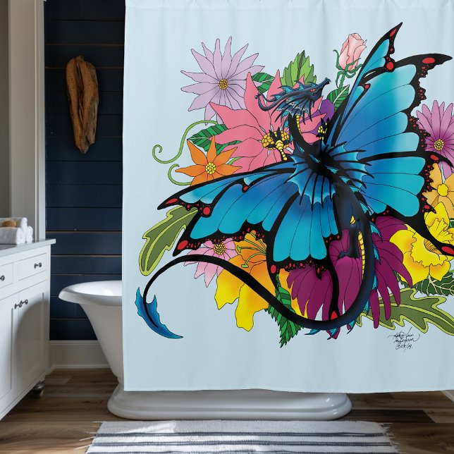 Cortina De Ducha Flores de mariposa azul Dragon (Subido por el creador)