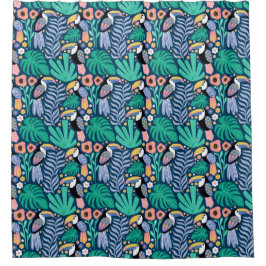 Cortina De Ducha Flores de pájaros tropicales coloridas