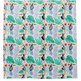 Cortina De Ducha Flores de pájaros tropicales coloridas