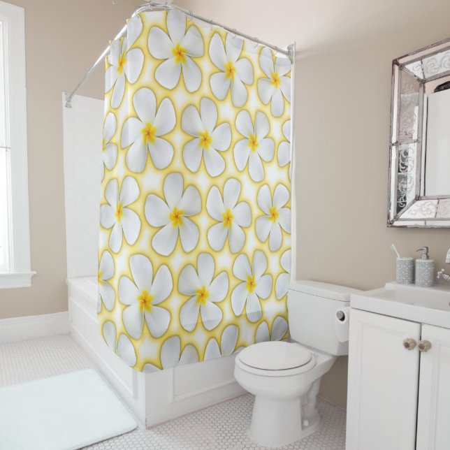 Cortina De Ducha Flores de Plumeria Blanca sobre blanco (In situ)