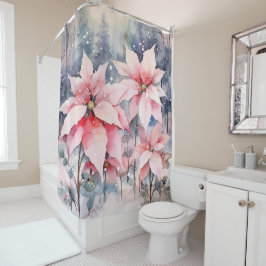 Cortina De Ducha Flores de Poinsettia rosa y rosa de color de agua