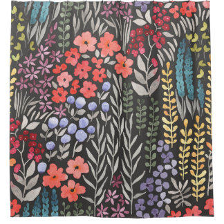 Cortina De Ducha Flores de pradera: acuarela floral sin foco