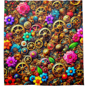 Cortina De Ducha Flores de Steampunk