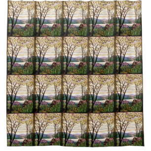 Cortina De Ducha Flores del iris del vitral de Nouveau Tiffany del