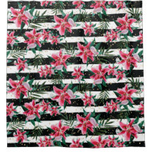 Flores espumosas tropicales rayas negras y blancas