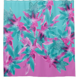 Cortina De Ducha Flores hawaianas de color rosa turquesa