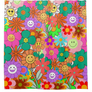 Cortina De Ducha Flores Hippie Retro Groovy Boho