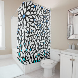 Cortina De Ducha Flores modernas y audaces con un color azul verde