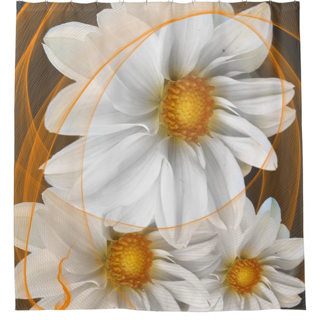 Cortina de ducha Flores Naranja blanco negro (Anverso)