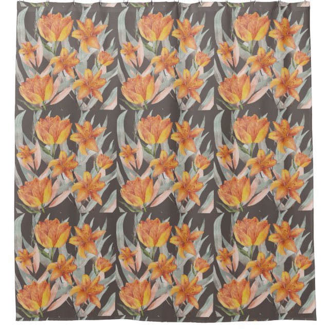 Cortina De Ducha Flores naranjas (Anverso)