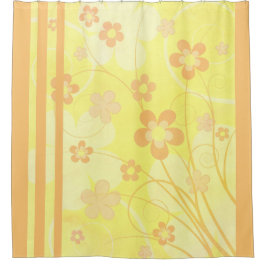 Cortina De Ducha Flores Naranjas Amarillas Floral Retro Simple Vera