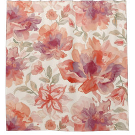 Cortina De Ducha Flores Pastel Acuarela Naranja Claro