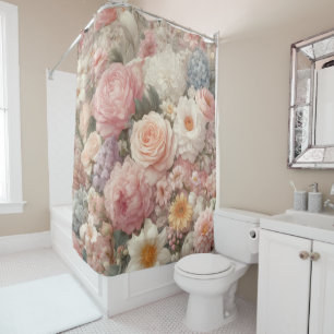 Cortina De Ducha Flores Pastel Estilo Shabby Chic Patrón Floral Ros
