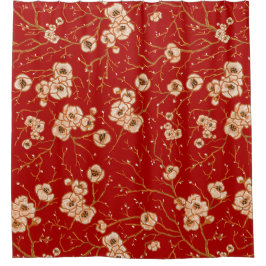 Cortina De Ducha Flores pequeñas con motivos rojos