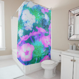 Cortina De Ducha Flores Phlox en los jardines rosa, verde, azul y b