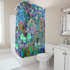 Cortina De Ducha Flores psicodélicas moradas y verdes del jardín li