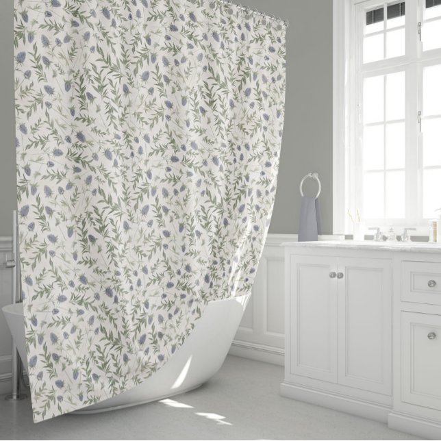 Cortina De Ducha Flores puras elegantes (Elegant Sage Lavender Thistle Floral Pattern Shower Curtain from Studio Posies.)