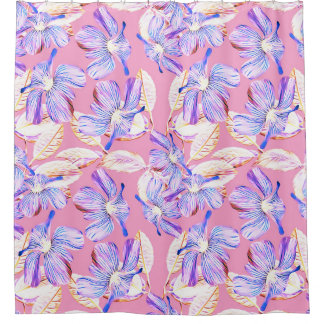 Cortina De Ducha Flores Púrpura: Elegancia Floral acuarela.